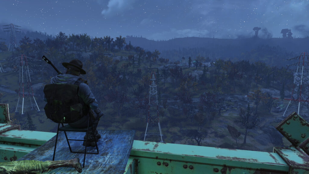 Playing banjo high up on a bridge.