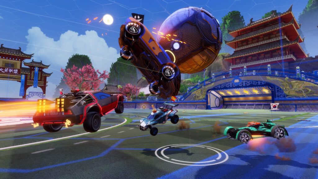 Rocket League cars attacking